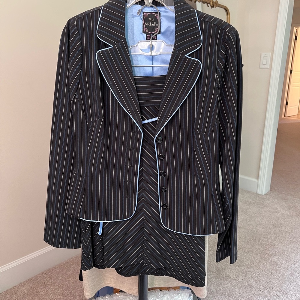 My Michelle Black and Blue Blazer with Skirt Set